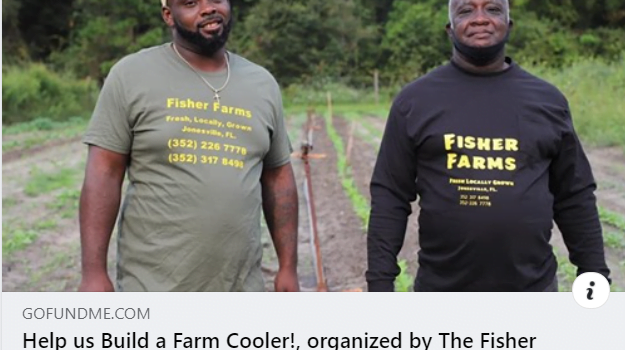 Lennon Fisher, coordinator of Fisher Farms, with his father on their 5th-generation local Black farm in Jonesville, FL