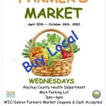 The flyer for the DOH Farmers Market on Wednesdays 3-6pm during Summer 2022
